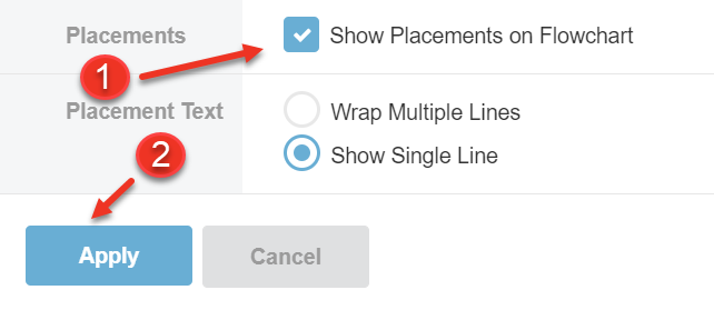 A screenshot of how to show placements on a flowchart.