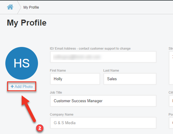 Screenshot of the Profile screen with the "Add Photo" button being pointed to.