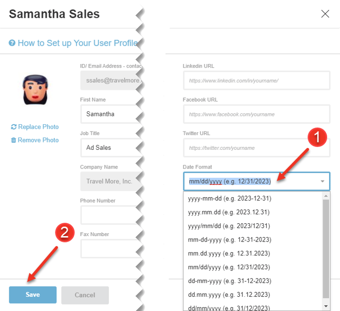 A screenshot of how to set your preferred date format in Bionic as explained on this page.