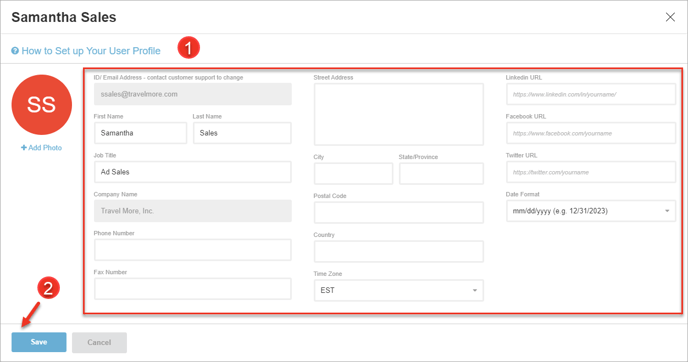 A screenshot of how to update your user profile in Bionic as explained on this page.