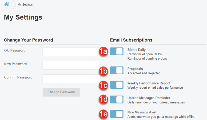 Screenshot of how to update email notifications.