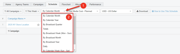 A screenshot of the Calendar Preference filter in the Schedule Tab.