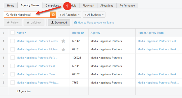 A screenshot of the search text field in the Agency Teams page.