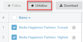 A screenshot of the Unfollow button on the Agency Teams page.