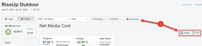 A screenshot highlighting the download options in the performance tab.