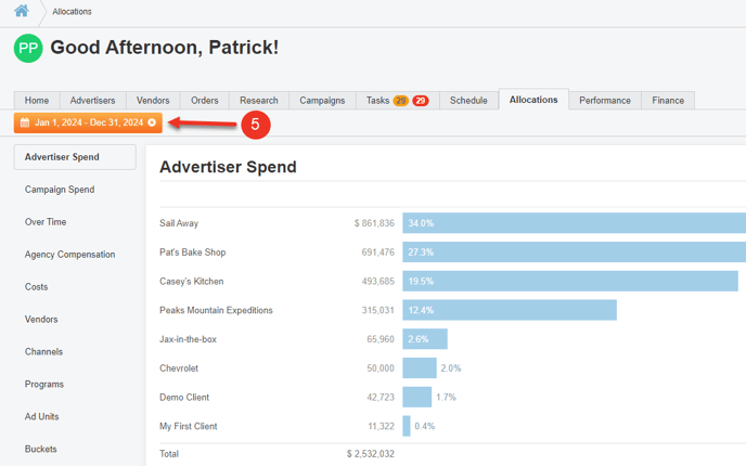 A screenshot of a data filter enabled in the Allocations tab.
