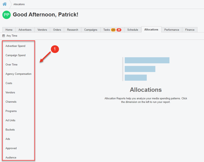A screenshot of the allocations tab highlighting the selectable attributes.