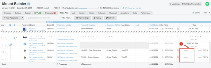 A screenshot of a package highlighting how to adjust weight of placements.