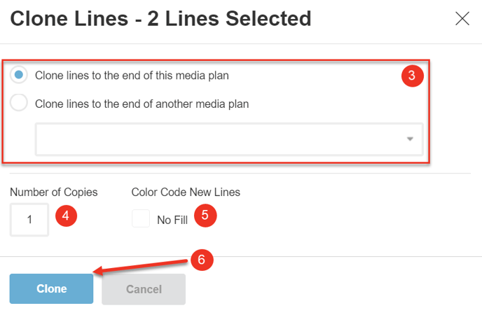 A screenshot of the Clone Lines dialog.