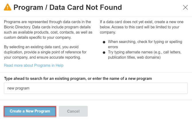 A screenshot of the Program Not Found dialog.