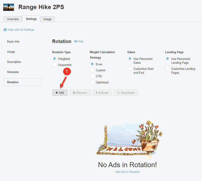 A screenshot of the Rotation section of the Settings tab of an Ad.