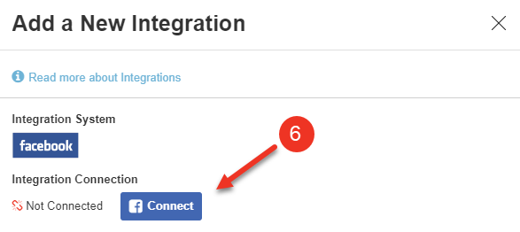 A screenshot of the Facebook New Integration dialog.