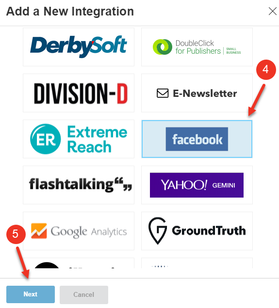 A screenshot of the Add New Integration dialog with list of providers.