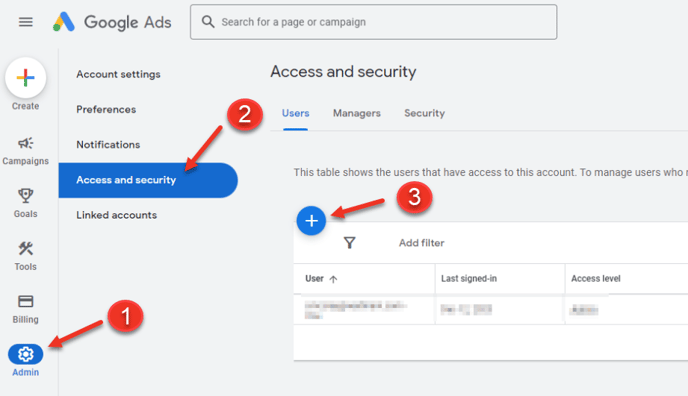 A screenshot of where in Google Ads to send an invite email to receive reports from Google Ads.