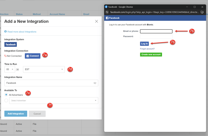 A screenshot of how to add a Facebook integration.