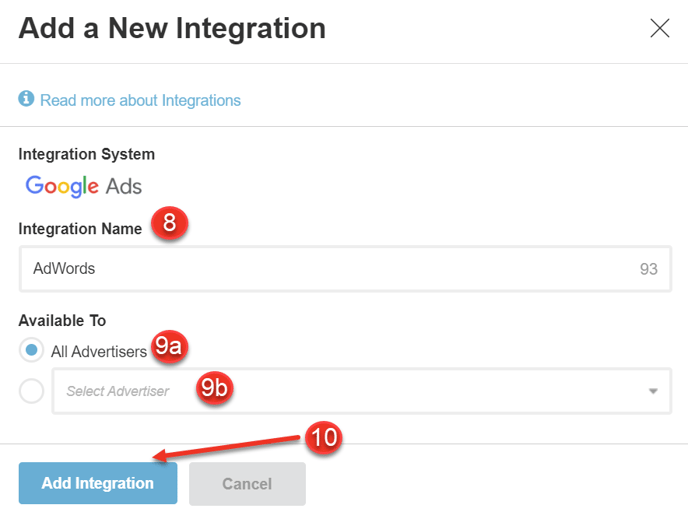 A screenshot of how to add a new integration.