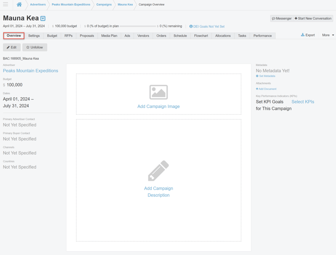 A screenshot of the Overview Tab in a Campaign.