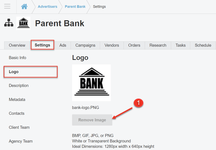 A screenshot of how to remove a logo for an advertiser.