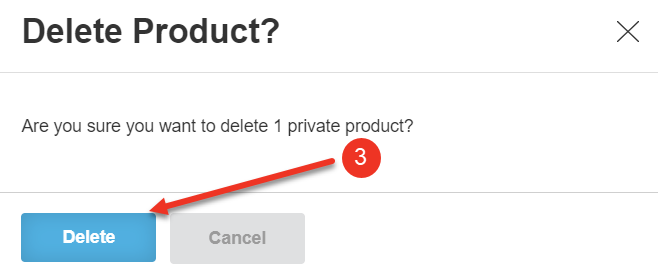 A screenshot of the confirmation prompt for deleting a private product.
