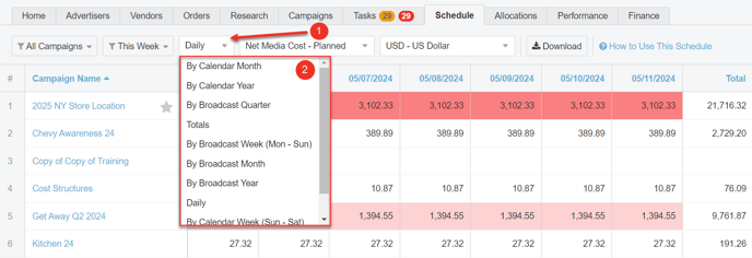 A screenshot of the Calendar Preference filter in the Schedule Tab.