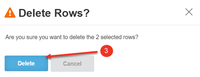 A screenshot of the Delete Rows confirmation dialog.