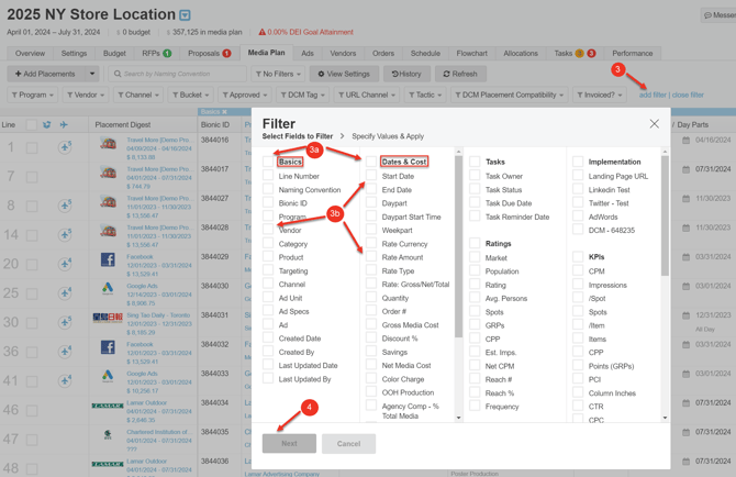 A screenshot of the Select Fields to Filter dialog.