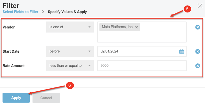 A screenshot of the Specify Values and Apply dialog.