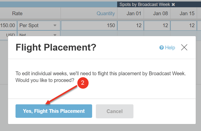 A screenshot of the Flight Placement confirmation dialog.