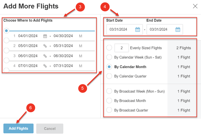 A screenshot of the Add More Flights dialog.