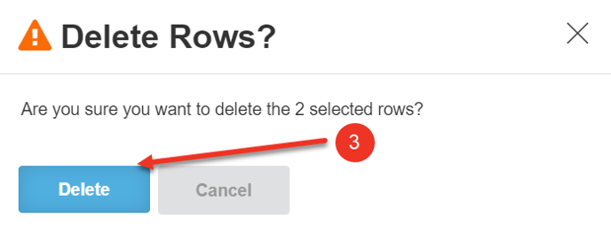 A screenshot of the Delete Rows confirmation dialog.