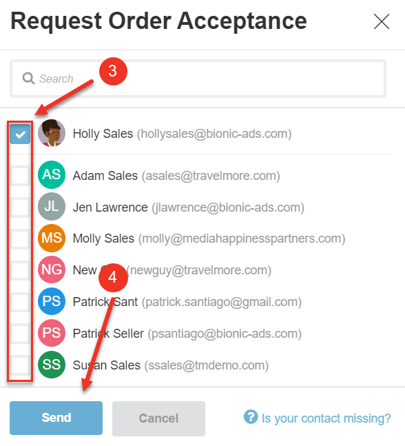 A screenshot of the Request Order Acceptance dialog.