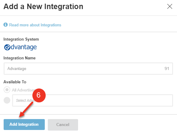 A screenshot of the Add a New Integration - Add Integration dialog.