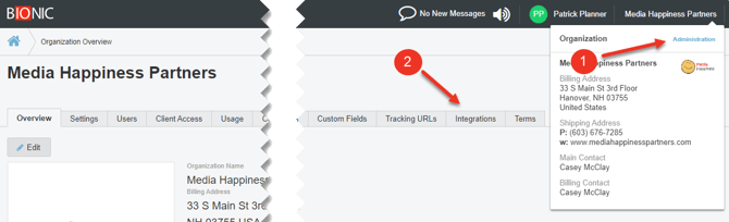 A screenshot of how to access the Administration page.