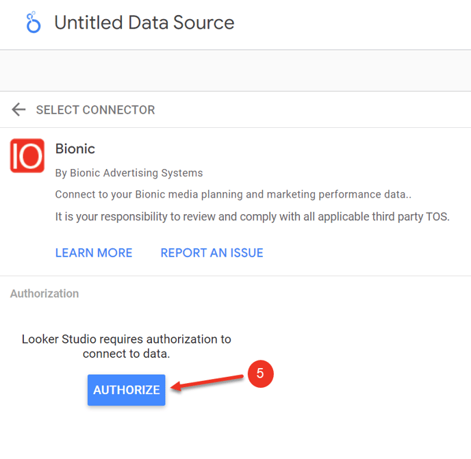 A screenshot of authorizing a Data Source in Looker.