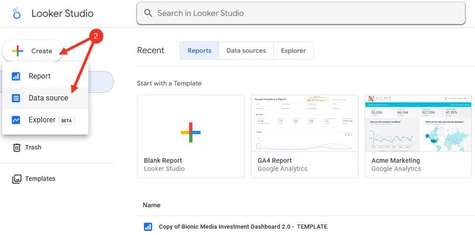 Screenshot of creating a new data source