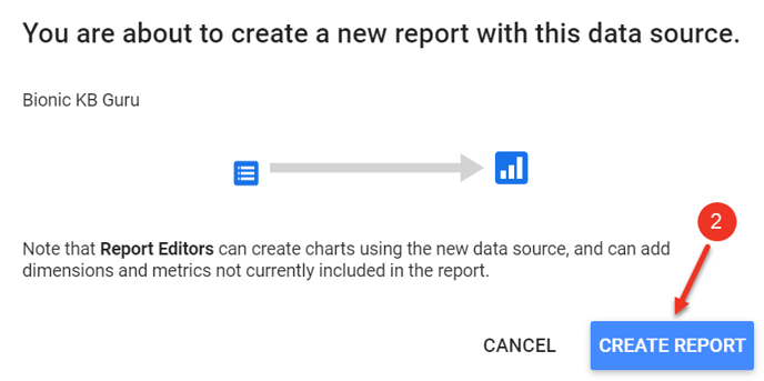 A screenshot of the confirmation dialog to create a report.