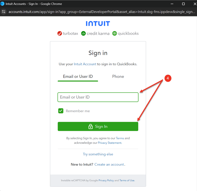 A screenshot of the intuit login page.