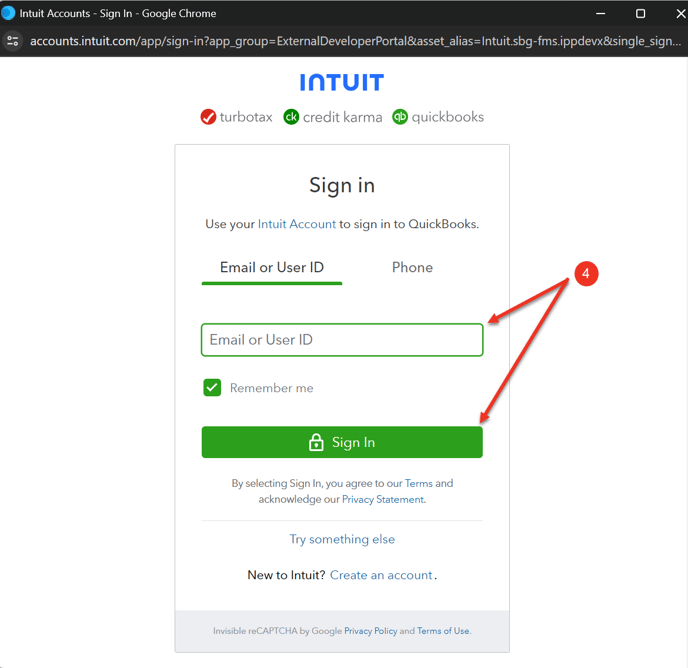 A screenshot of the intuit login page.