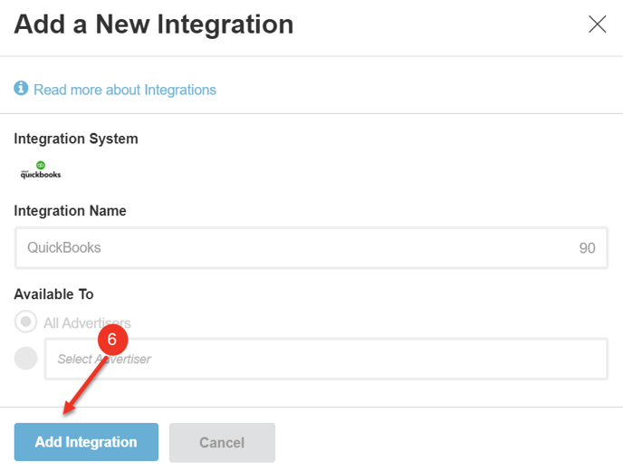 A screenshot of the Add a New Integration dialog.