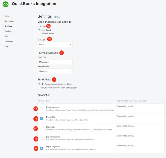 A screenshot of the settings section and its various settings.