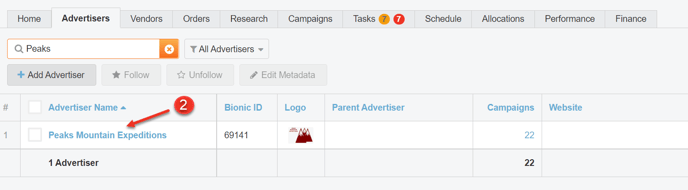 Screenshot of step 2 of how to access advertiser flowchart.