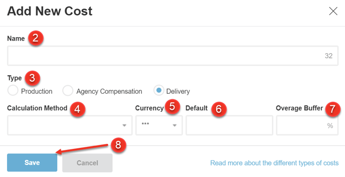 A screenshot of the new cost settings fields.