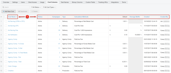 A screenshot of how to sort the Table by Header