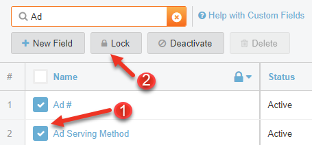 A screenshot of how to lock or unlock a custom field.