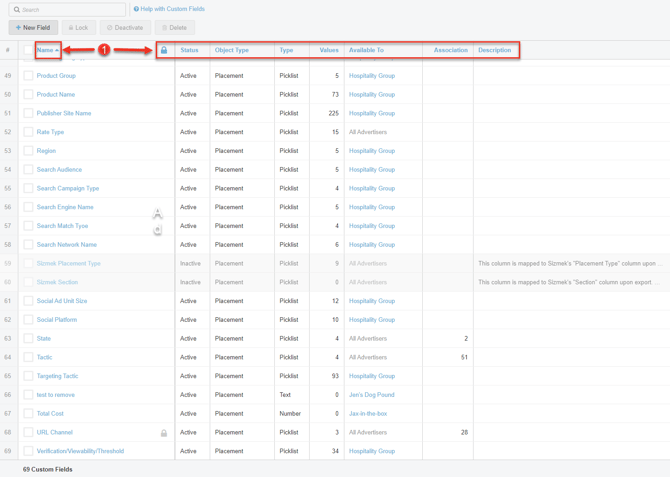 A screenshot of how to sort by Column Header.