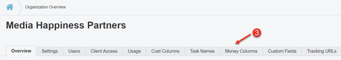 A screenshot of the Money Columns tab in your administration settings.
