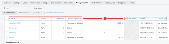 A screenshot of how to sort the Table by Header