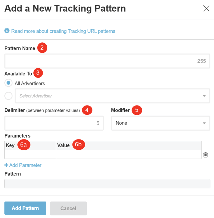 A screenshot of the Add a New Tracking Pattern dialog.