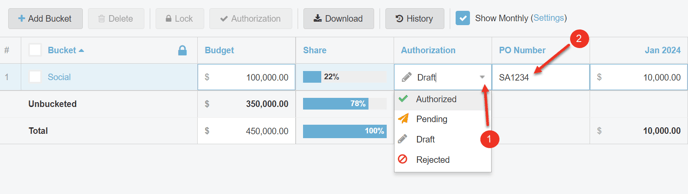 A screenshot of how to authorize individual buckets.