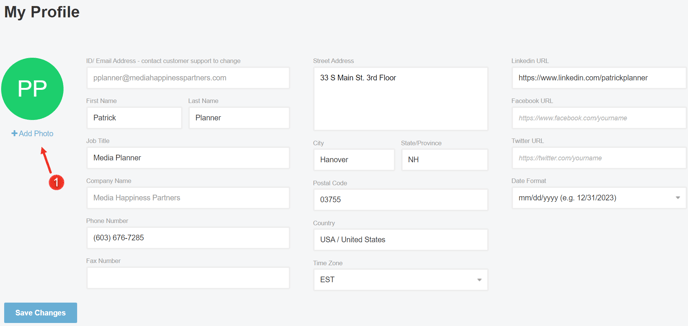 A screenshot of how to add a profile photo in Bionic as explained on this page.